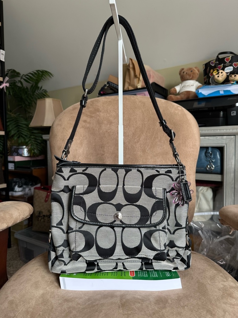 Coach Kyra Signature File Bag Fabric Canvas in Black/Gray F16558 New with Tag